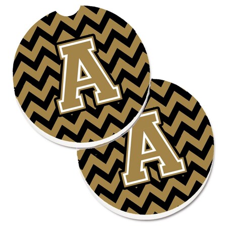 Carolines Treasures Letter A Chevron Black and Gold  Cup Holder Car Coaster, PK2 CJ1050-ACARC